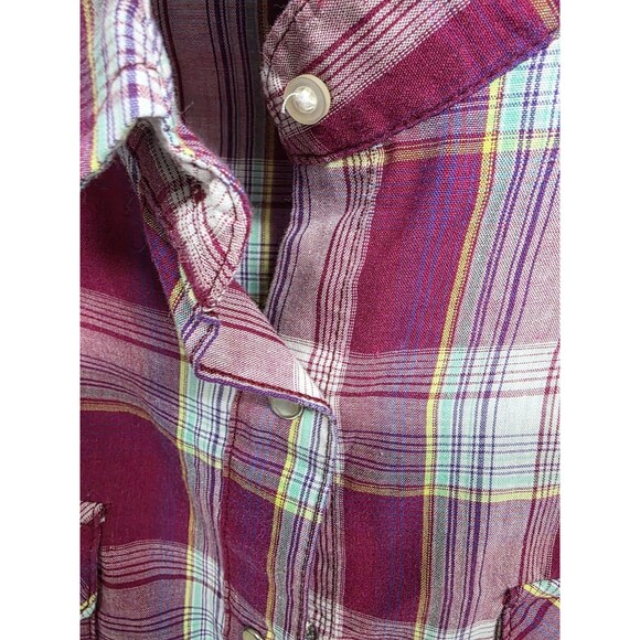 Wrangler Western Shirt Womens Pearl Snap Plaid Wrancher Size M Red - Picture 7 of 9